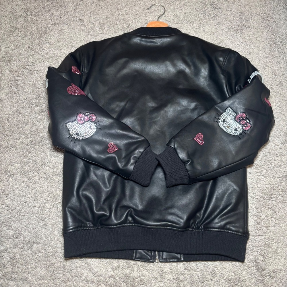Hello Kitty x Forever 21 Faux Leather Rhinestone Bomber Jacket Black Girls 13/14 - Picture 8 of 8